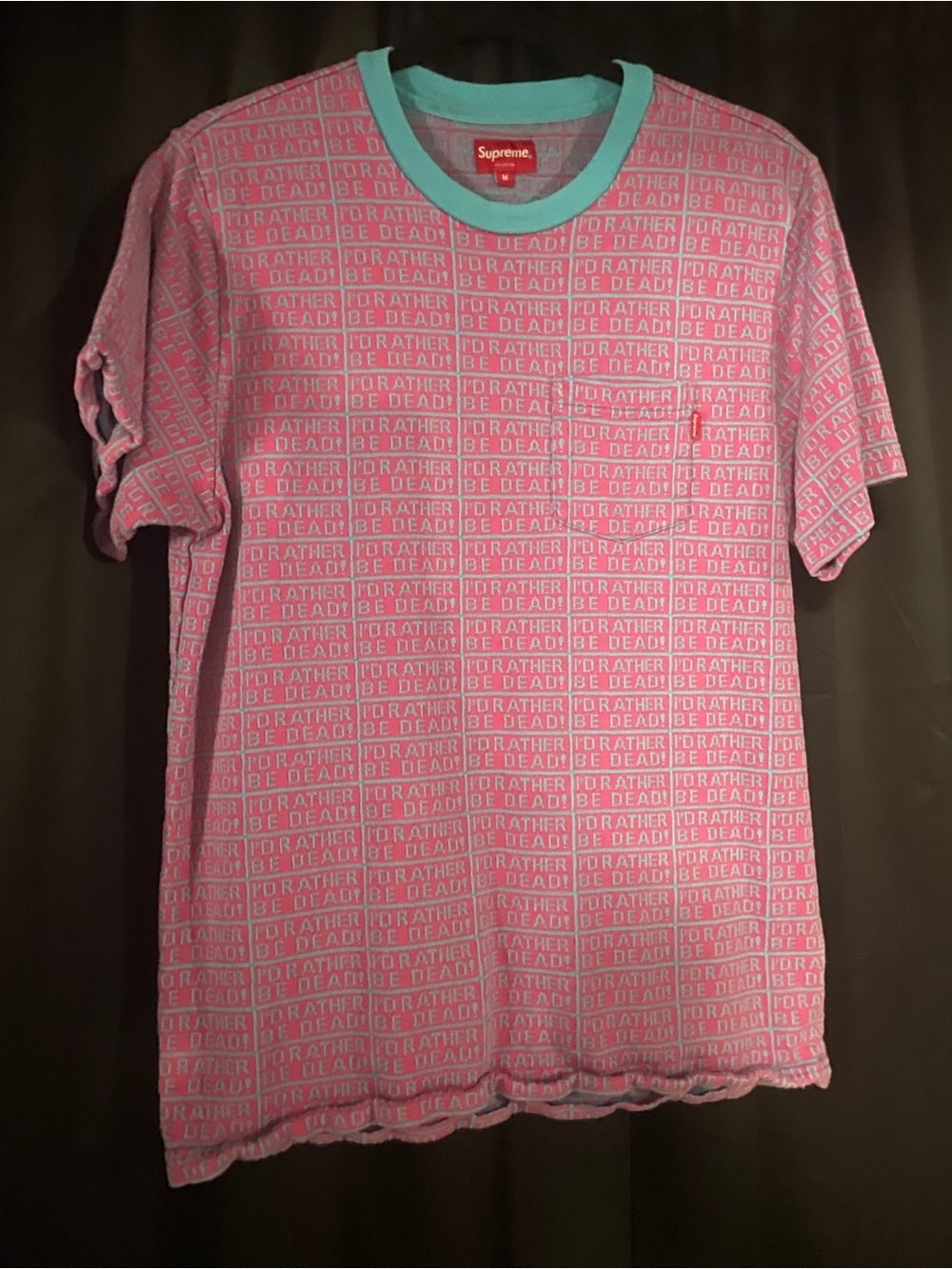 Supreme Pink Tee with Aqua Crewneck